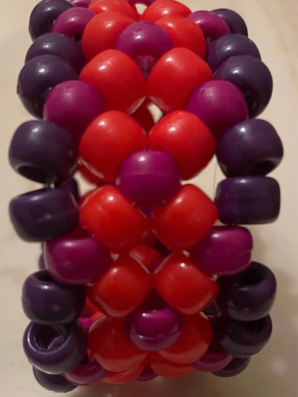 Handmade Red and Purple Beaded Stretch Bracelet